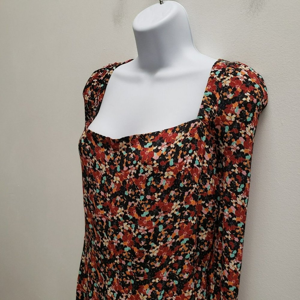 Reiss Womens Miller Square Neck Long Sleeve Dress Size 12 Floral Midi Smock NWT